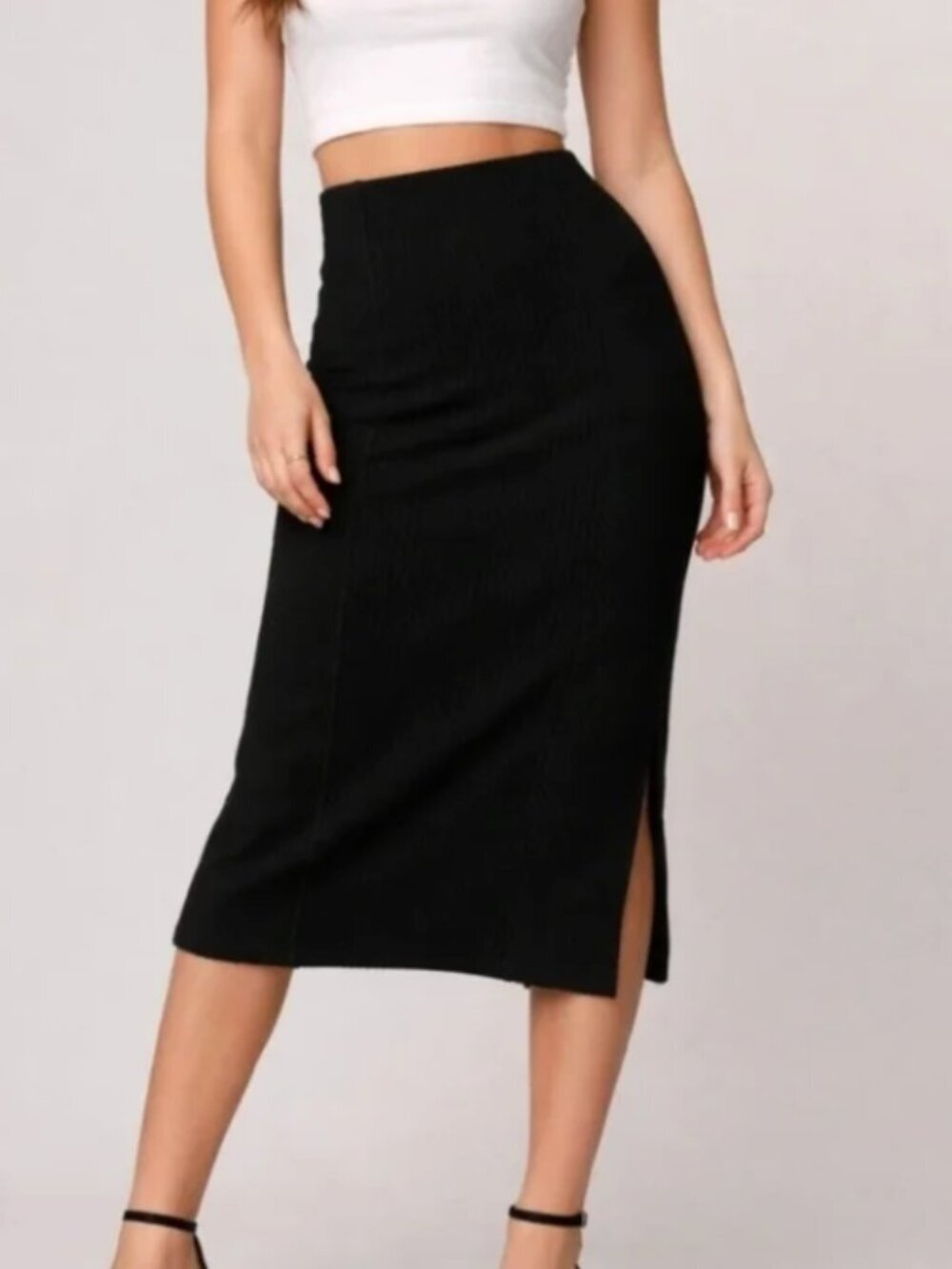 Band Of The Free Renee Ribbed midi side Slit Skirt in Black size L